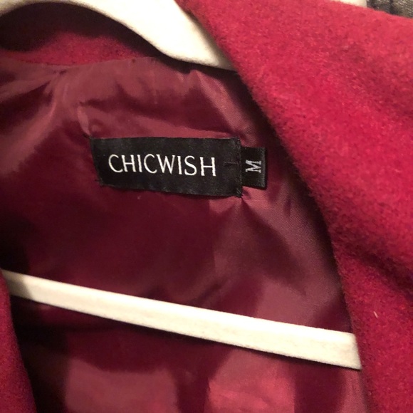 Sz M Chicwish Free Myself Woolblend Deep Red Coat - Picture 14 of 16